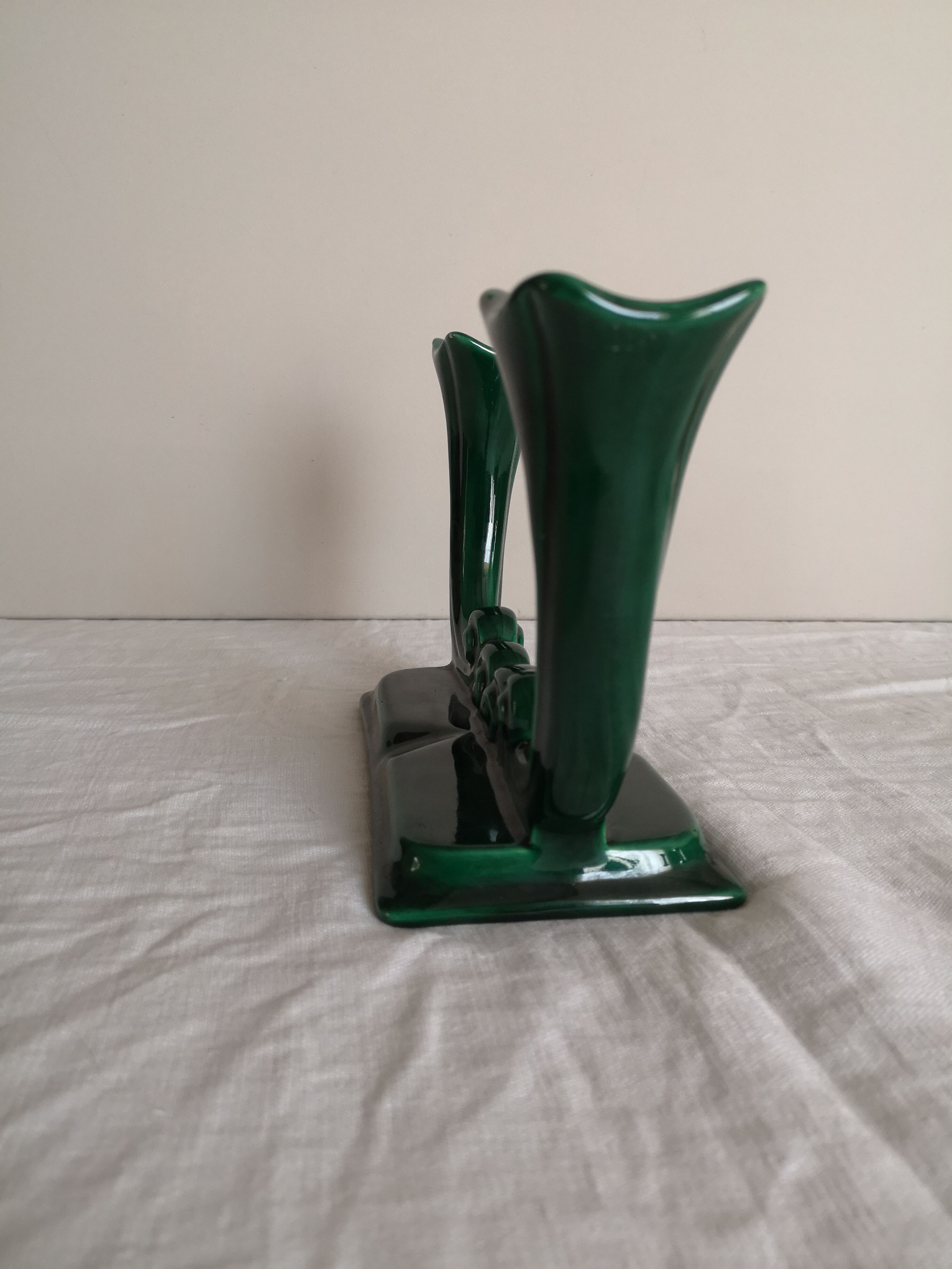 Pair of candlesticks emerald green earthenware 50