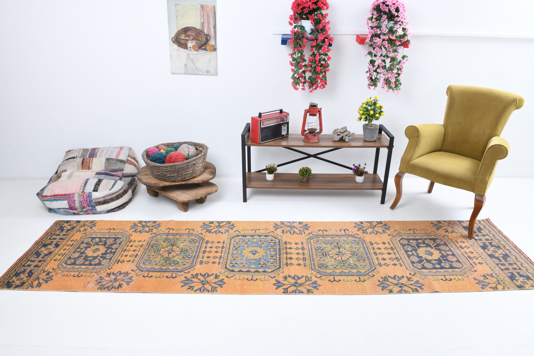 Long hallway turkish runner rug 341x81cm