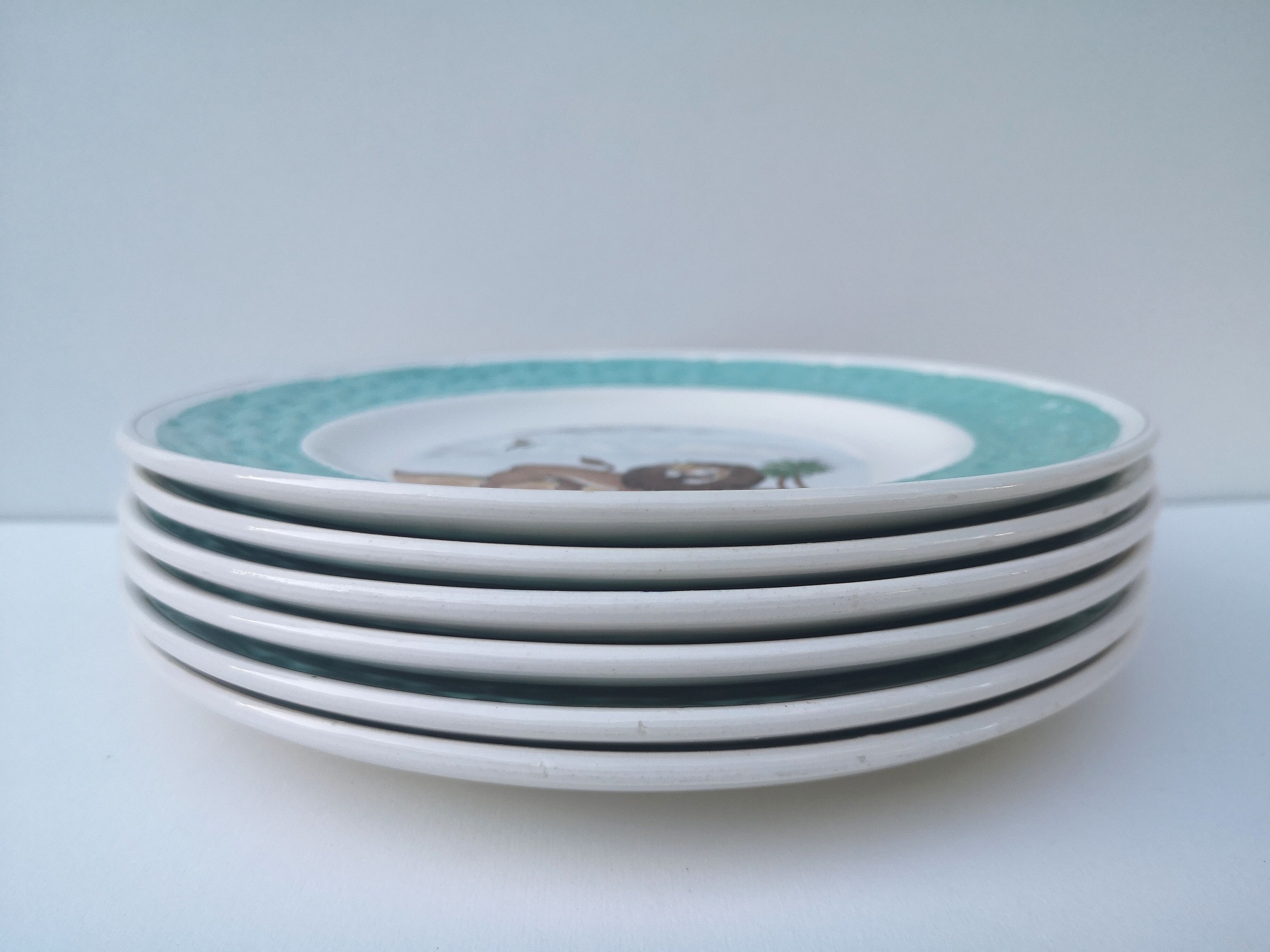 Old dessert plates, talking theme Fables de la Fontaine