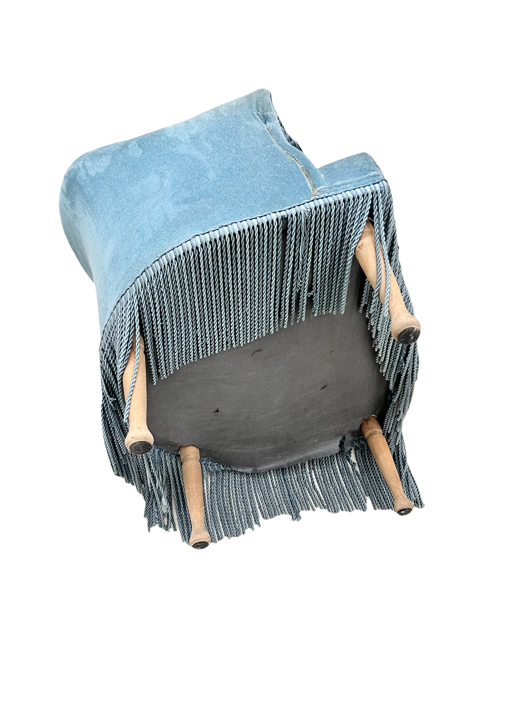 Toad armchair with vintage velvet blue fringe
