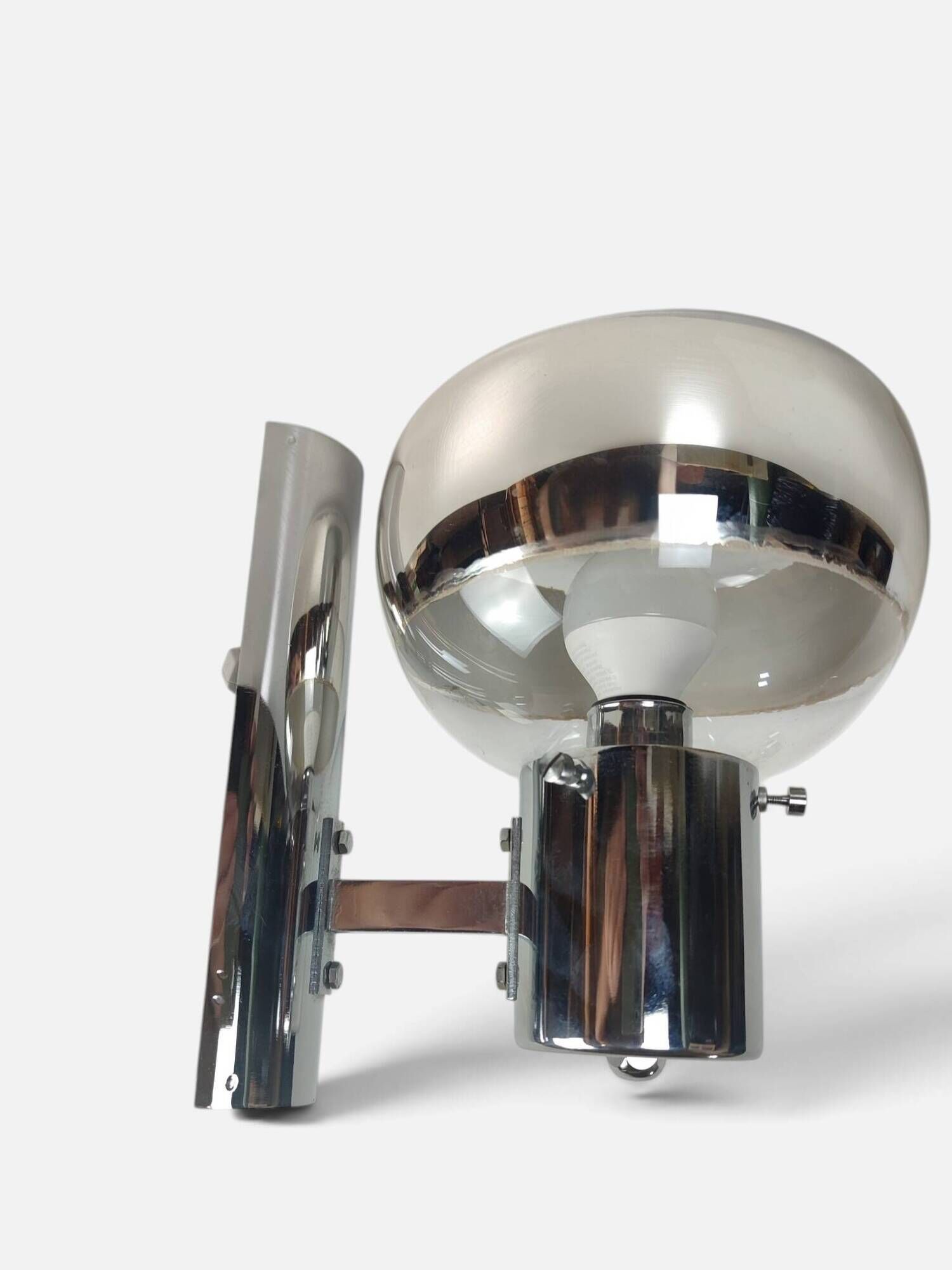 Space Age wall light in chrome with glass globe – 1970s