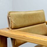 Set of Camel Leather Cubic Pinewood Side Chairs by Ate van Apeldoorn 1970s