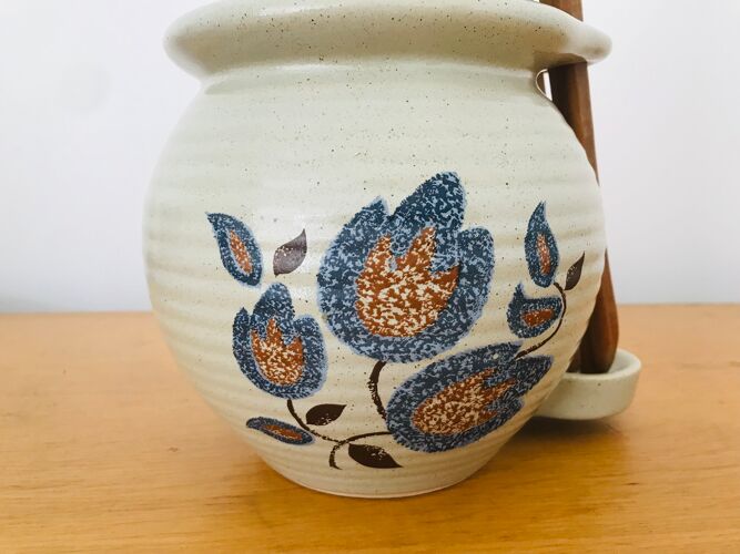 Pot à olives ou corniche en faïence de St Amand Sologne décoration fleurie vintage