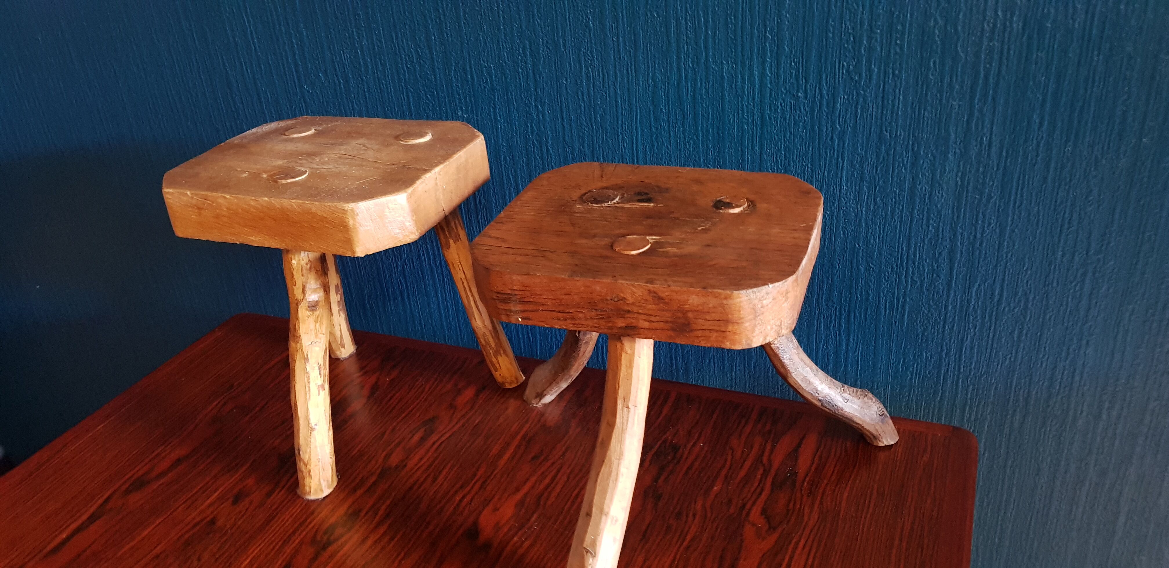 Pair of tripod stool of brutalistic milking