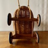 Old wicker dolls' pram - wooden wheels
