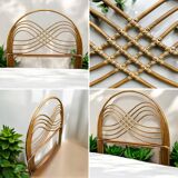 Rattan and leather headboard 140cm vintage 1970