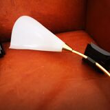 Pair of vintage 50s brass and fluted plexiglass sconces