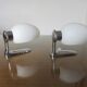 Wall lamps in chromed metal and opaline glass