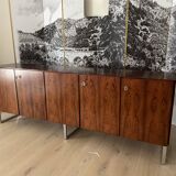 Scandinavian sideboard in rosewood, 5 doors. Chrome square tube base.