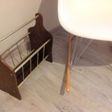 Magazine holder in gilded metal and wood imitation teak / vinatge 60s-70s