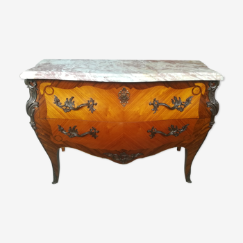 Curved Louis XV style chest of drawers in marquetry