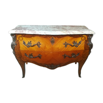 Curved Louis XV style chest of drawers in marquetry