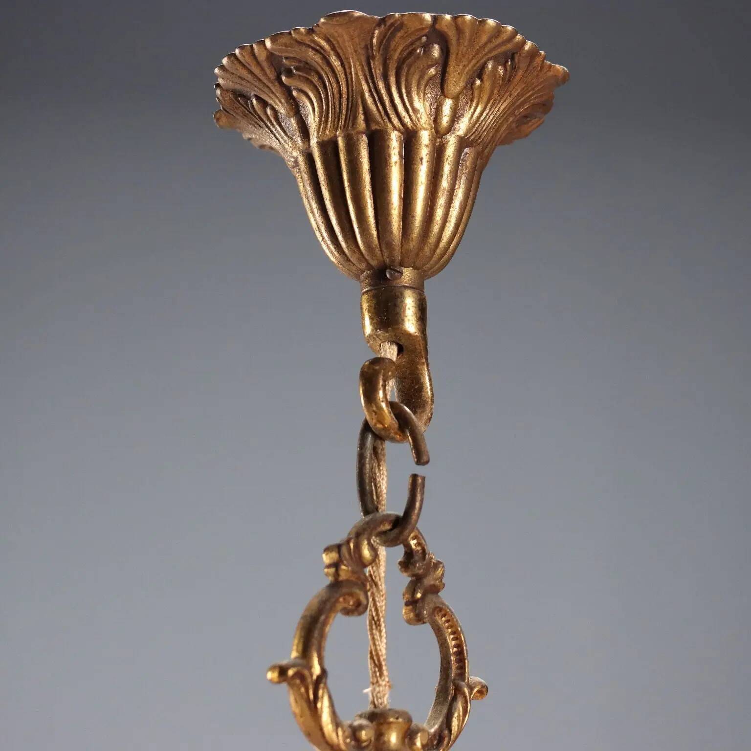 Lustre ancien en bronze et cristal 12 lumières Italie XX Century
