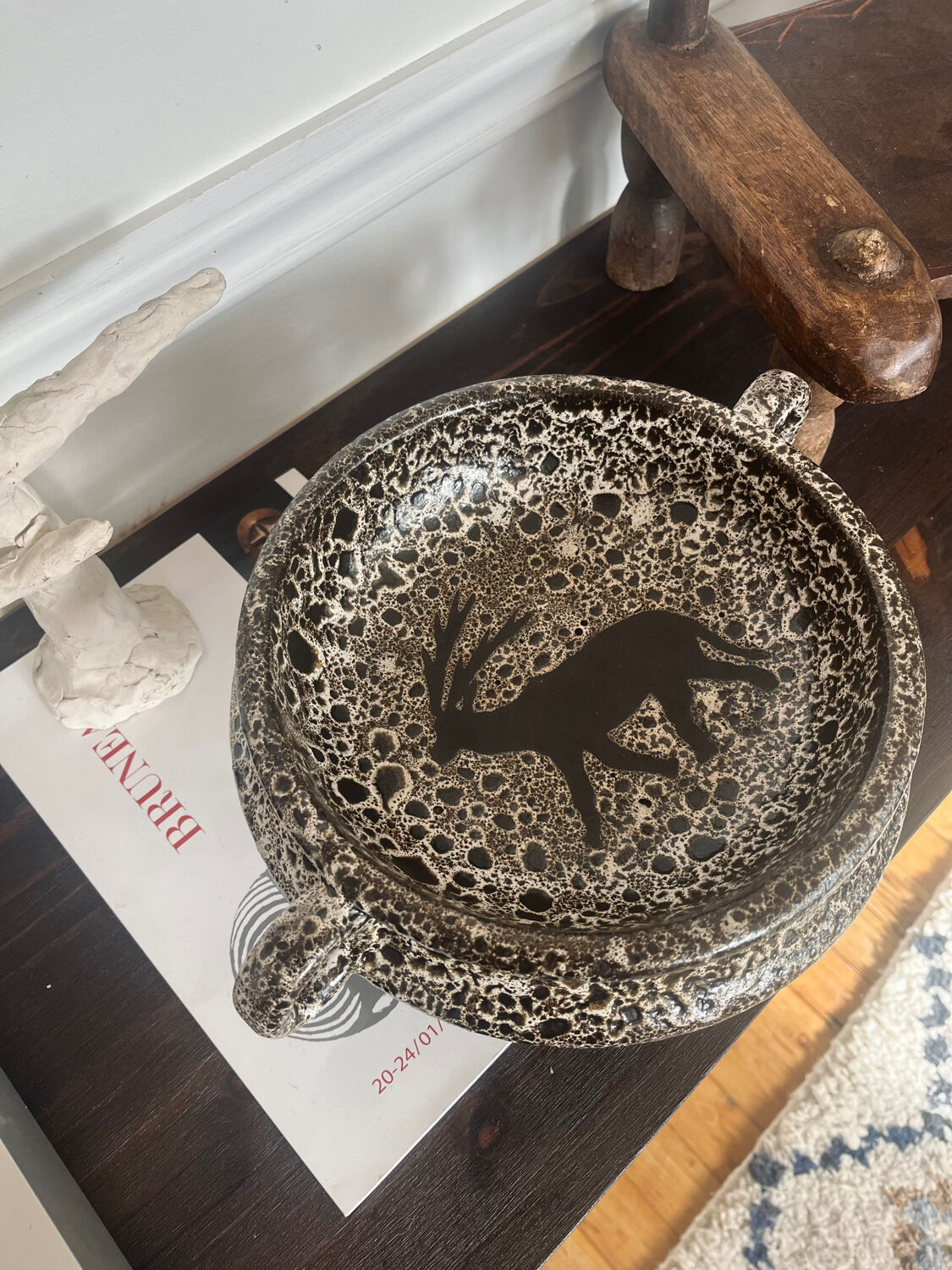 Footed bowl fat lava rock decor 1970