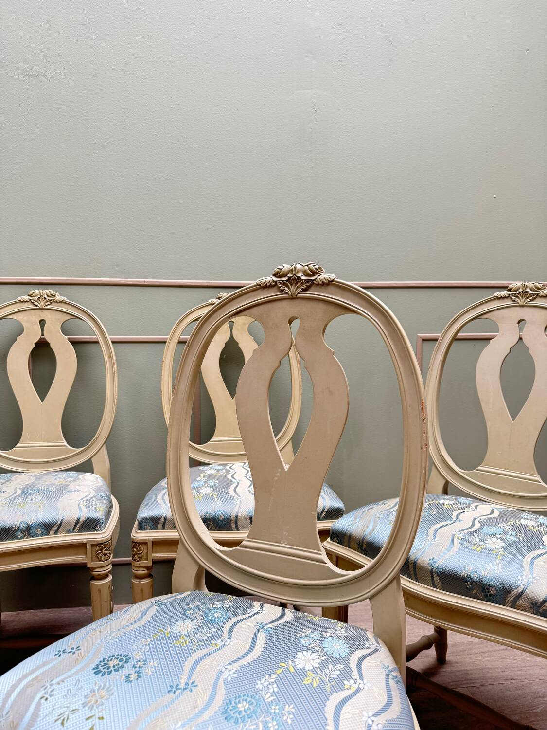 Suite Of Six Louis XVI Style Lacquered Wood Chairs