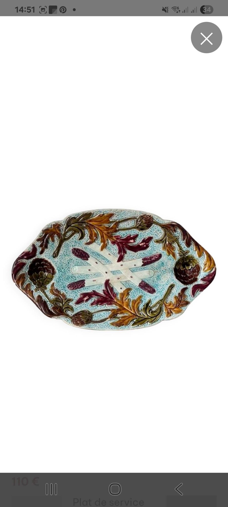 Serving dish for asparagus and artichokes in faience, late 19th century.