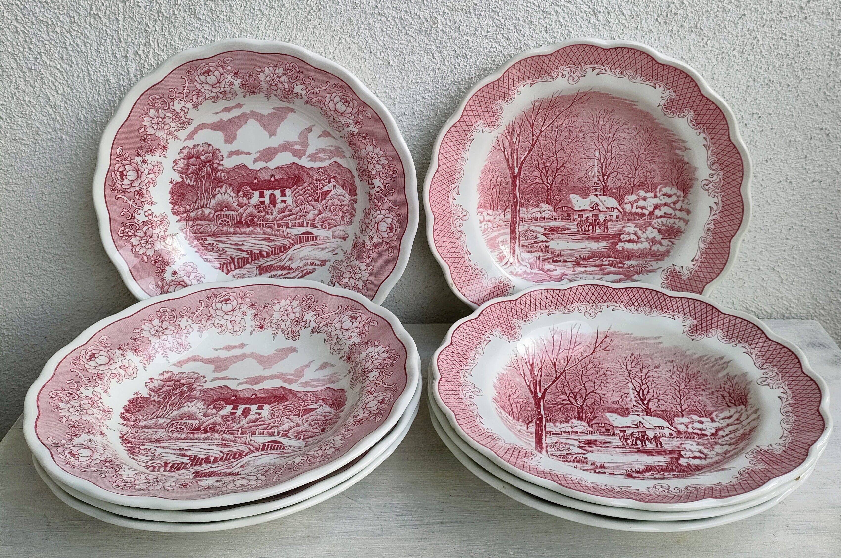 Set of 8 hollow plates landscapes iron earth