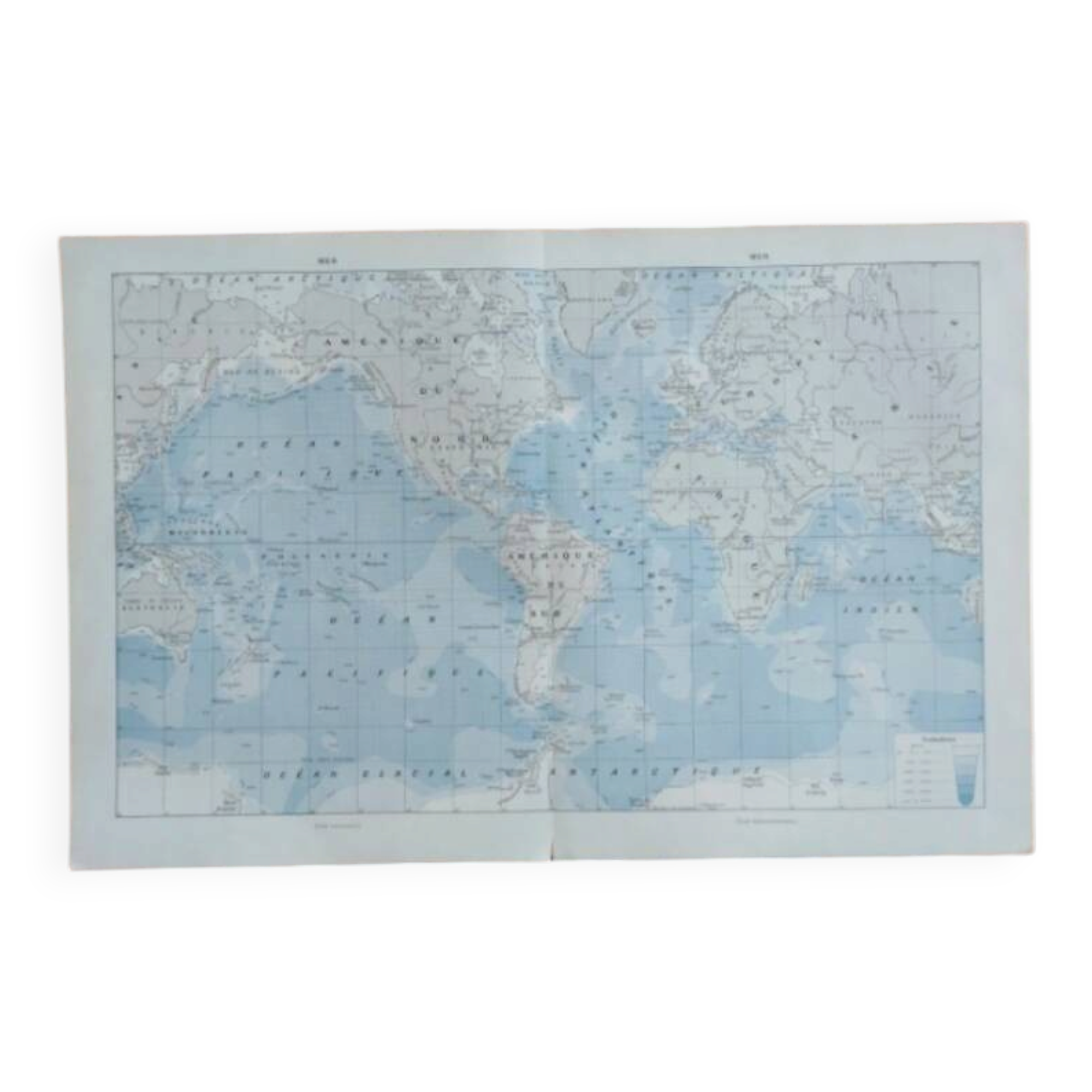 Old geographical map seas currents isobars isotherms Larousse
