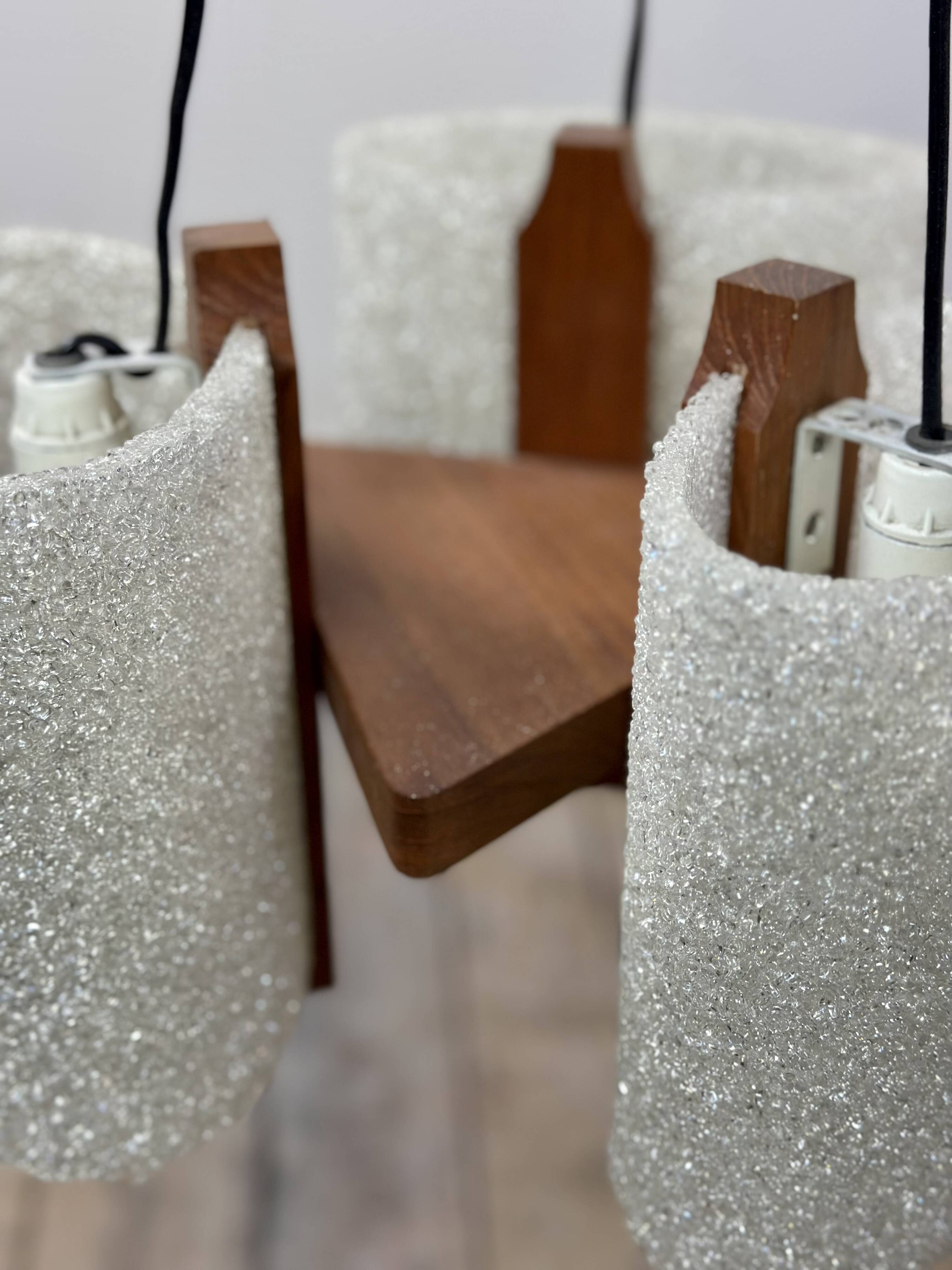 Vintage 1960s Scandinavian teak and perspex chandelier