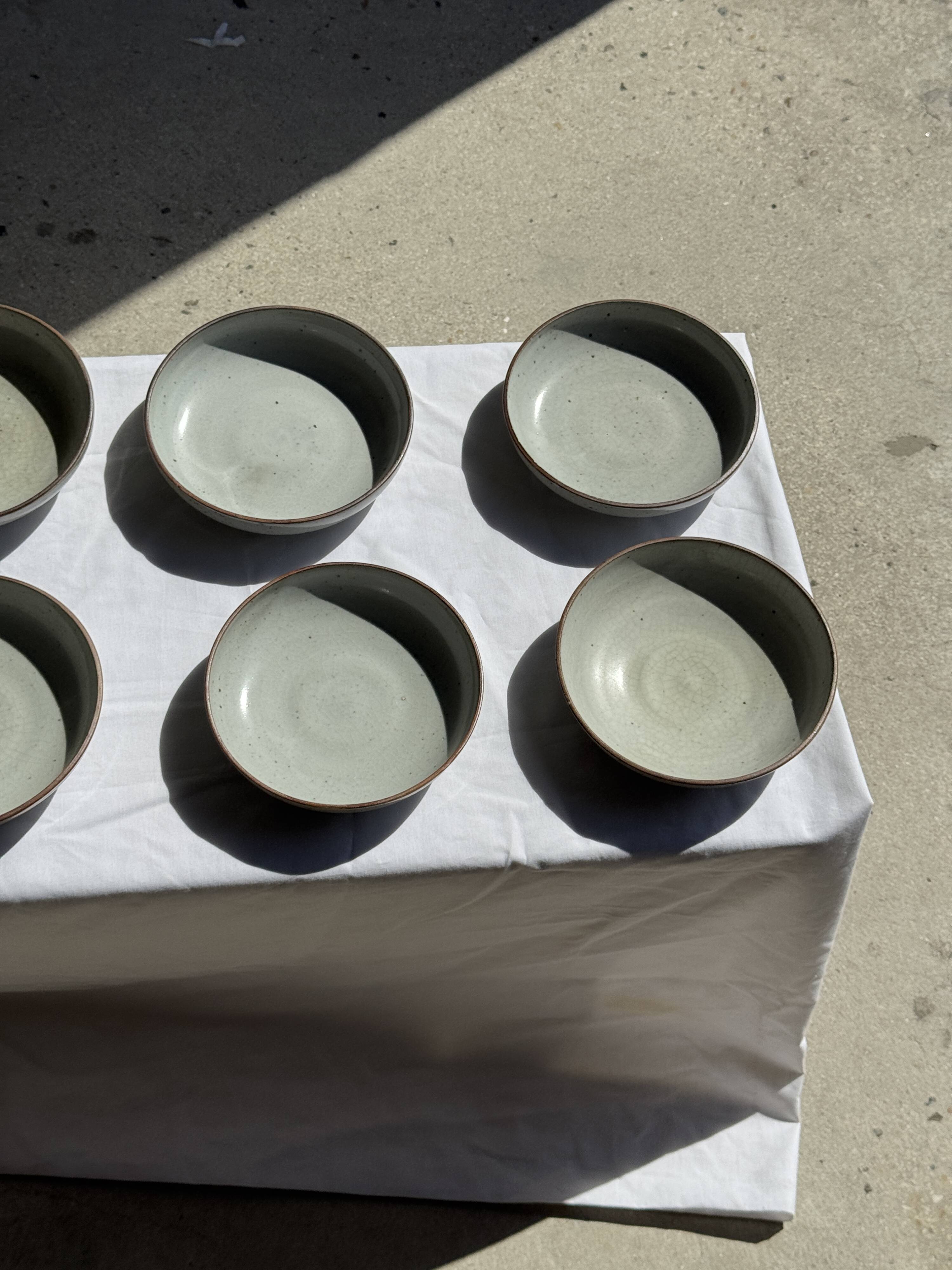 Set of 7 handmade grey glazed ceramic deep plates D18.5 H5.