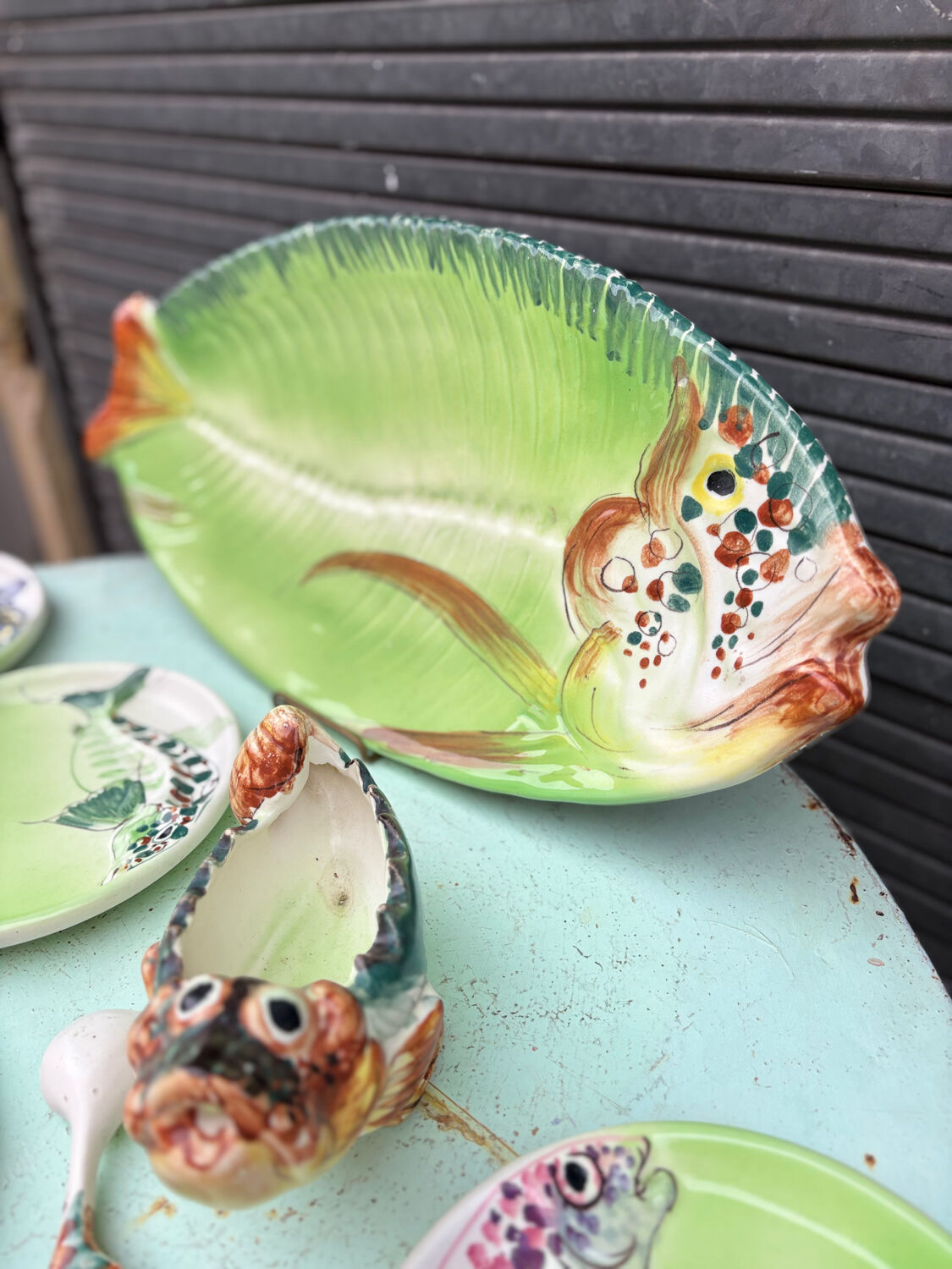 Vintage Vallauris ceramic dinnerware set. Fish design. 1960s