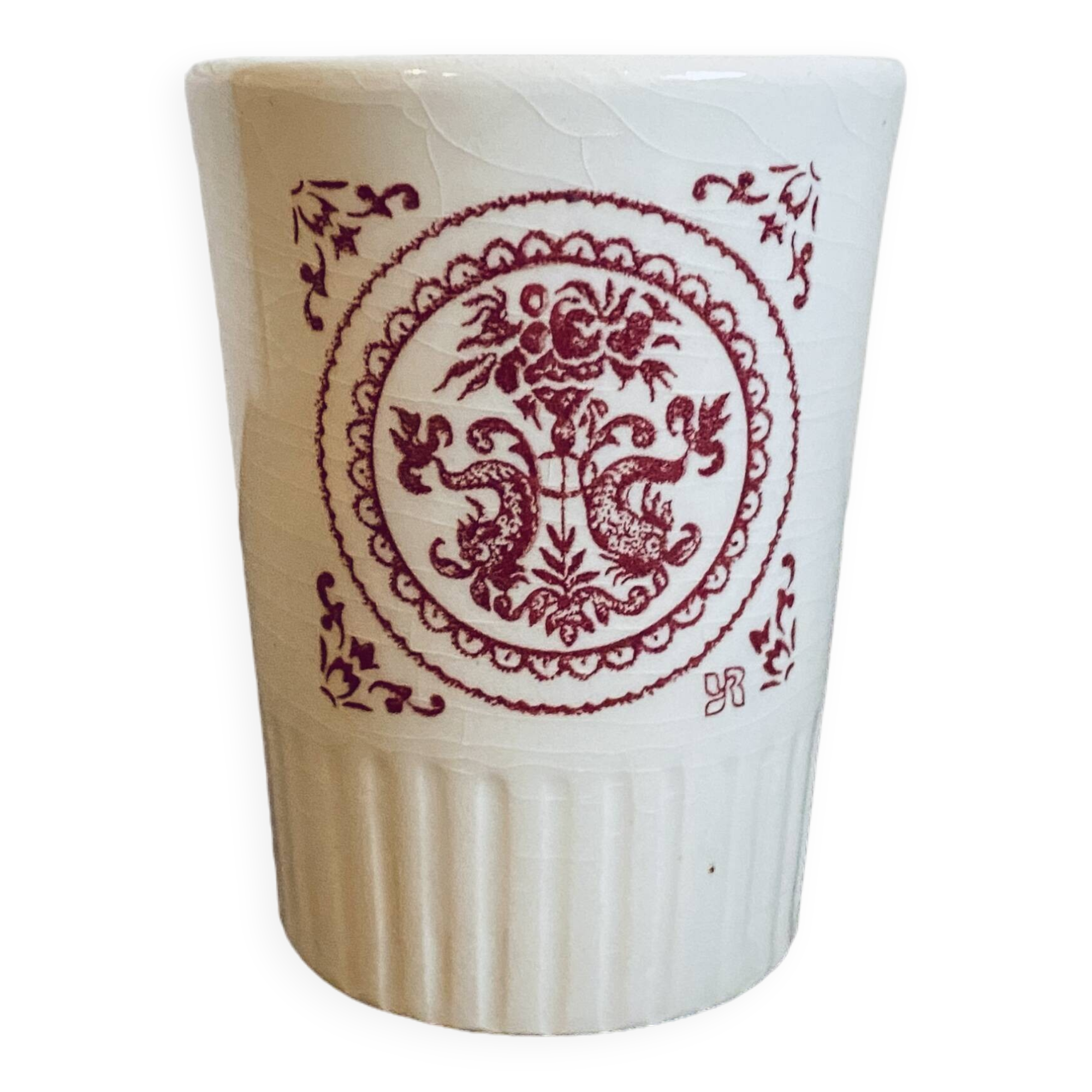 Gien ceramic cup with vintage red pattern