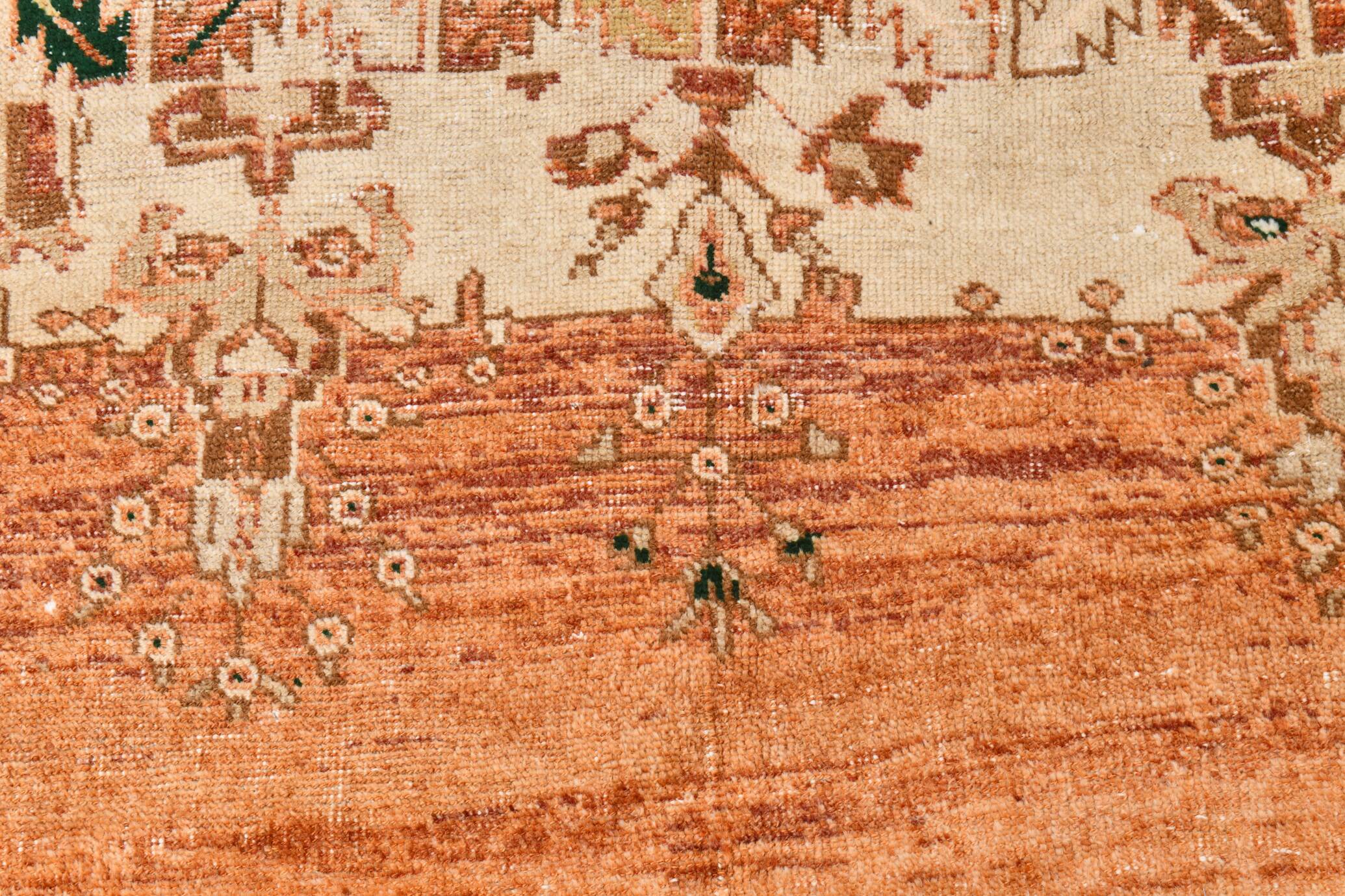 Rare Tapis Anatolien Vintage en Laine Fait Main Tons Brique & Ivoire