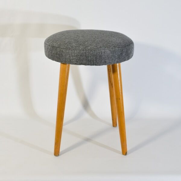 Vintage grey spring stool restored, wood