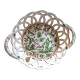 Old woven and openwork earthenware basket, with painted decoration in the center, probably 18th century