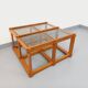 Vintage square coffee table in pine and smoked glass from the 70s and 80s.