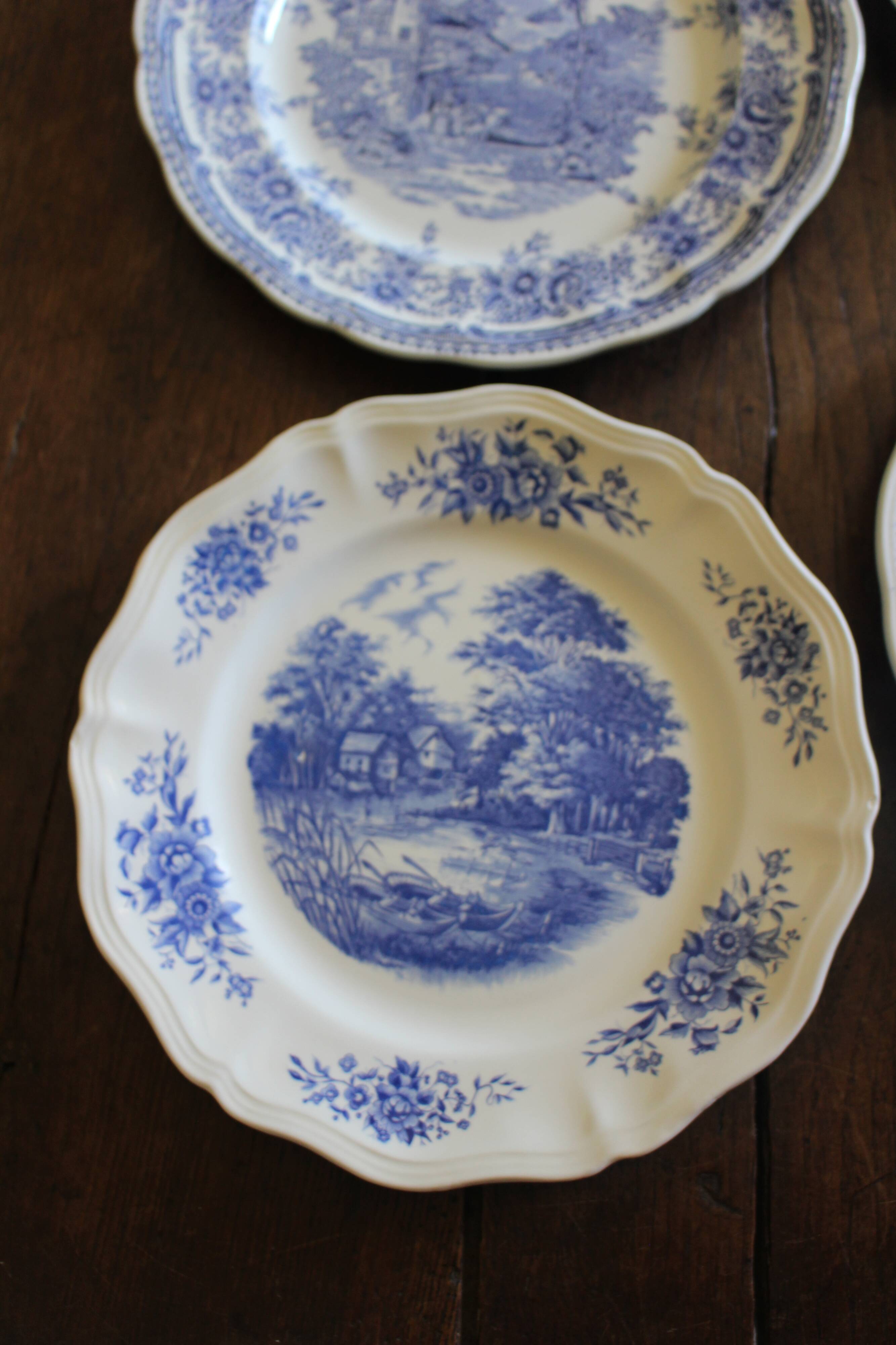 8 romantic blue Lunéville Sarreguemines dinner plates