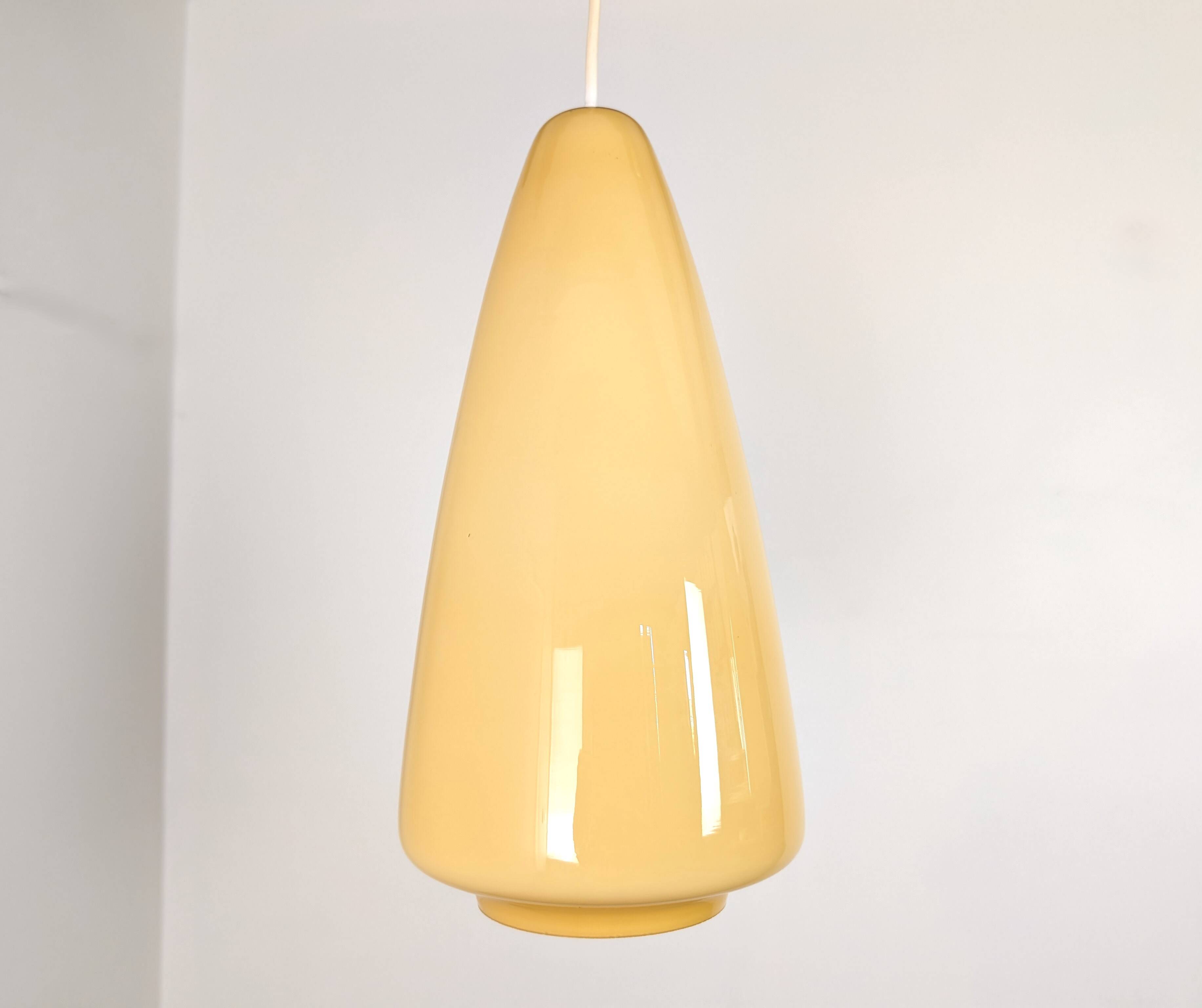 Pair of opaline pendant lights