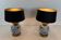 Pair of porcelain lamps with Chinese-style decorations and brass.
