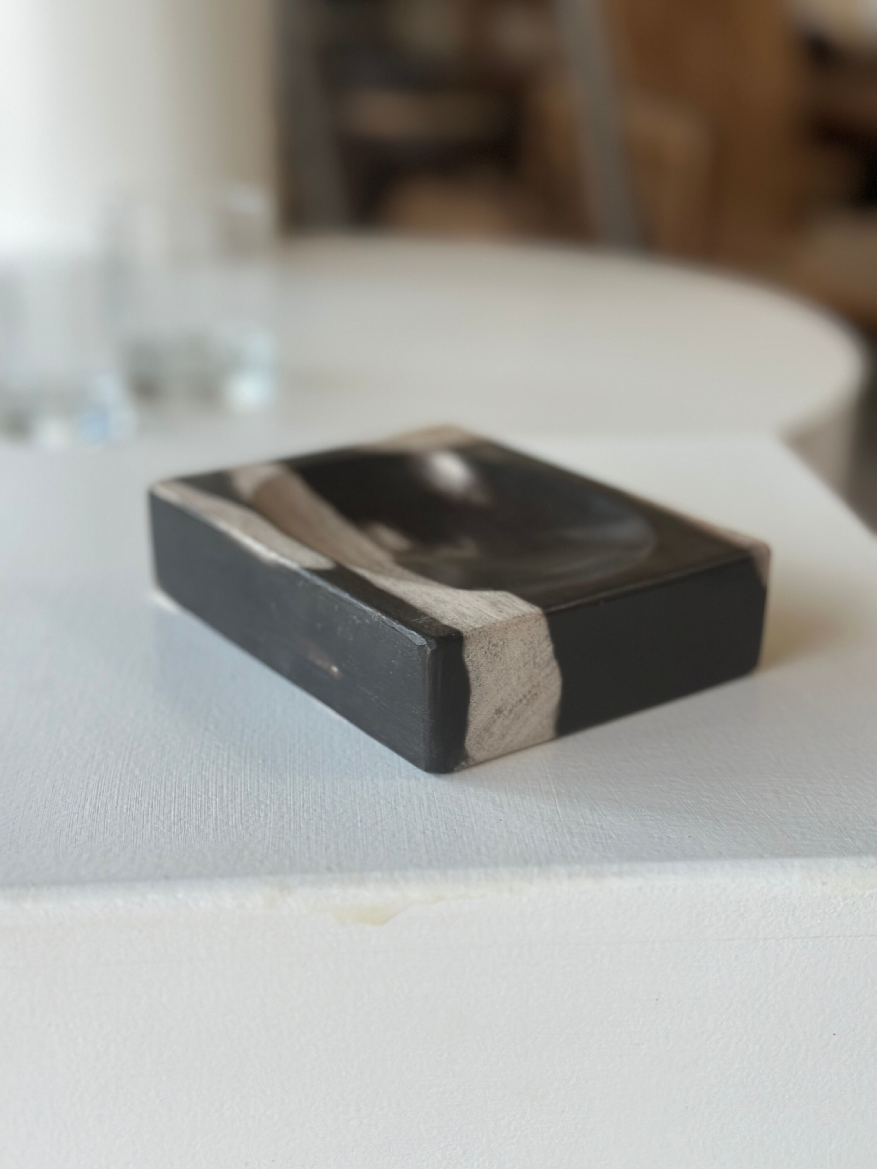 Symmetrical multicolored petrified wood soap dish