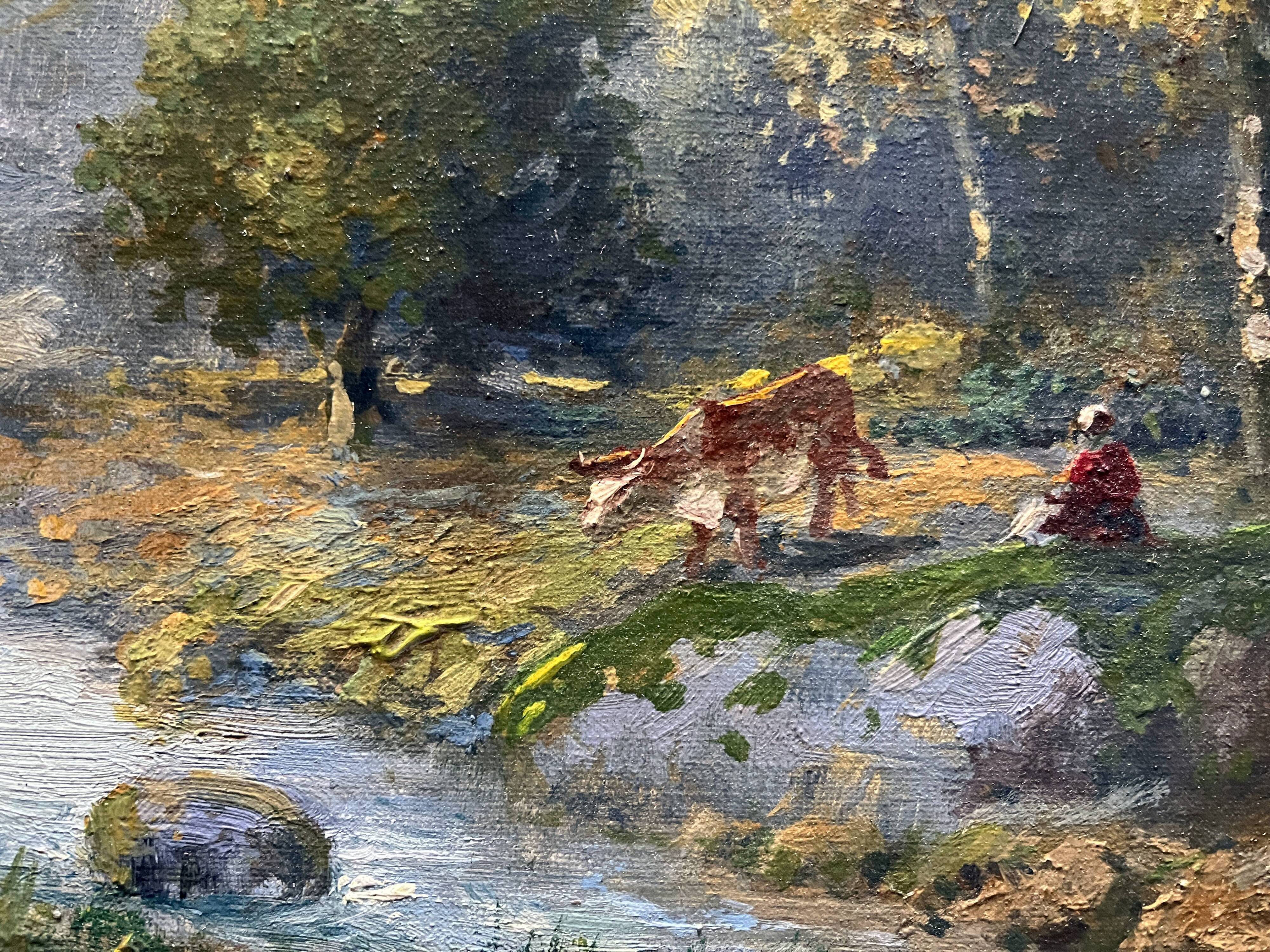 Old HST painting: "Animated pastoral landscape" signed Duperay filigreeantiqu