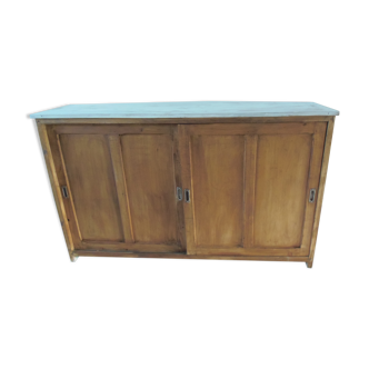 Furniture vintage skateboard straight out of an old shop, tray polished finishing bleached oak, the wax Cabinet medium oak, 2 sliding doors.