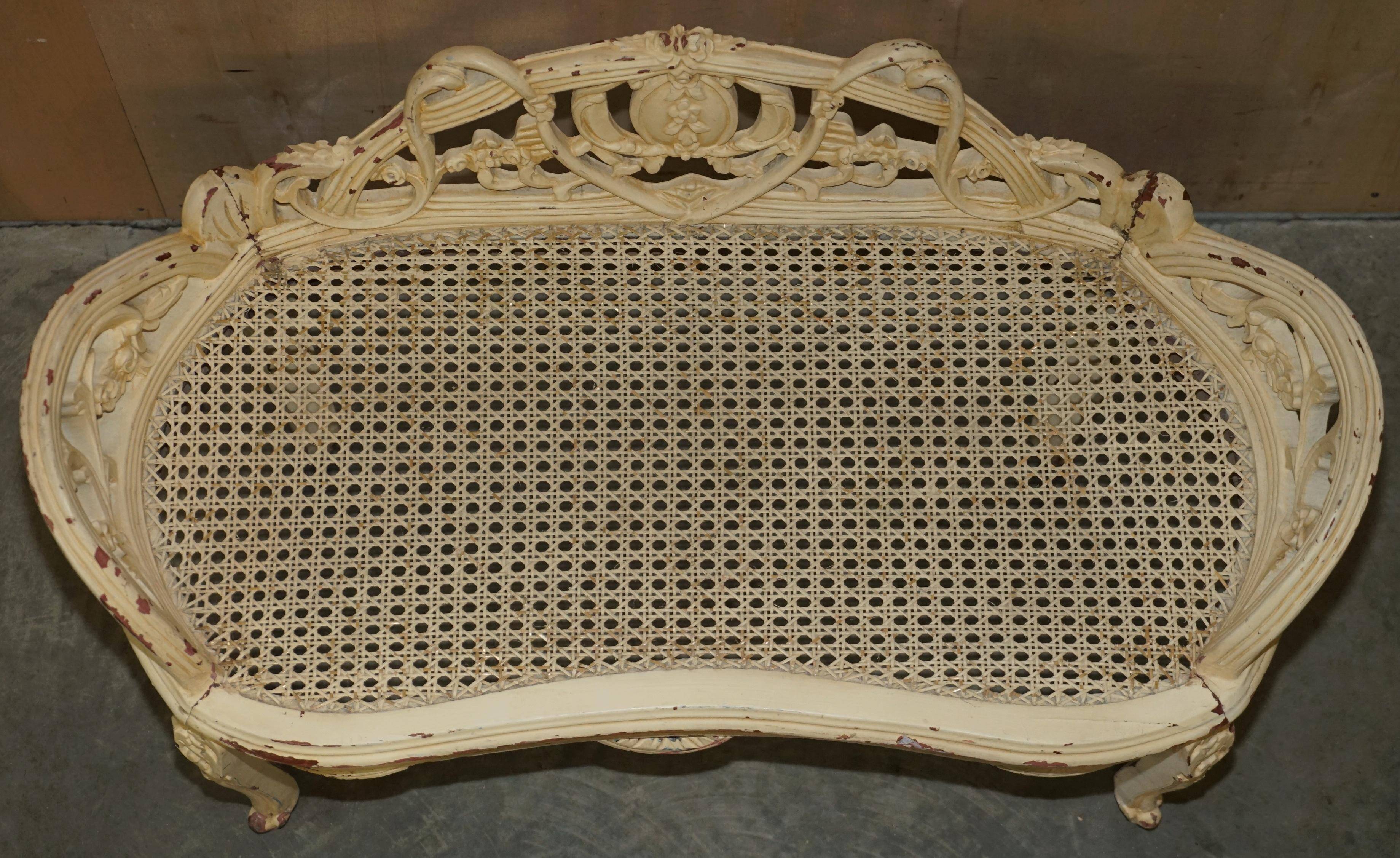 Antique French bergère window bench shabby chic