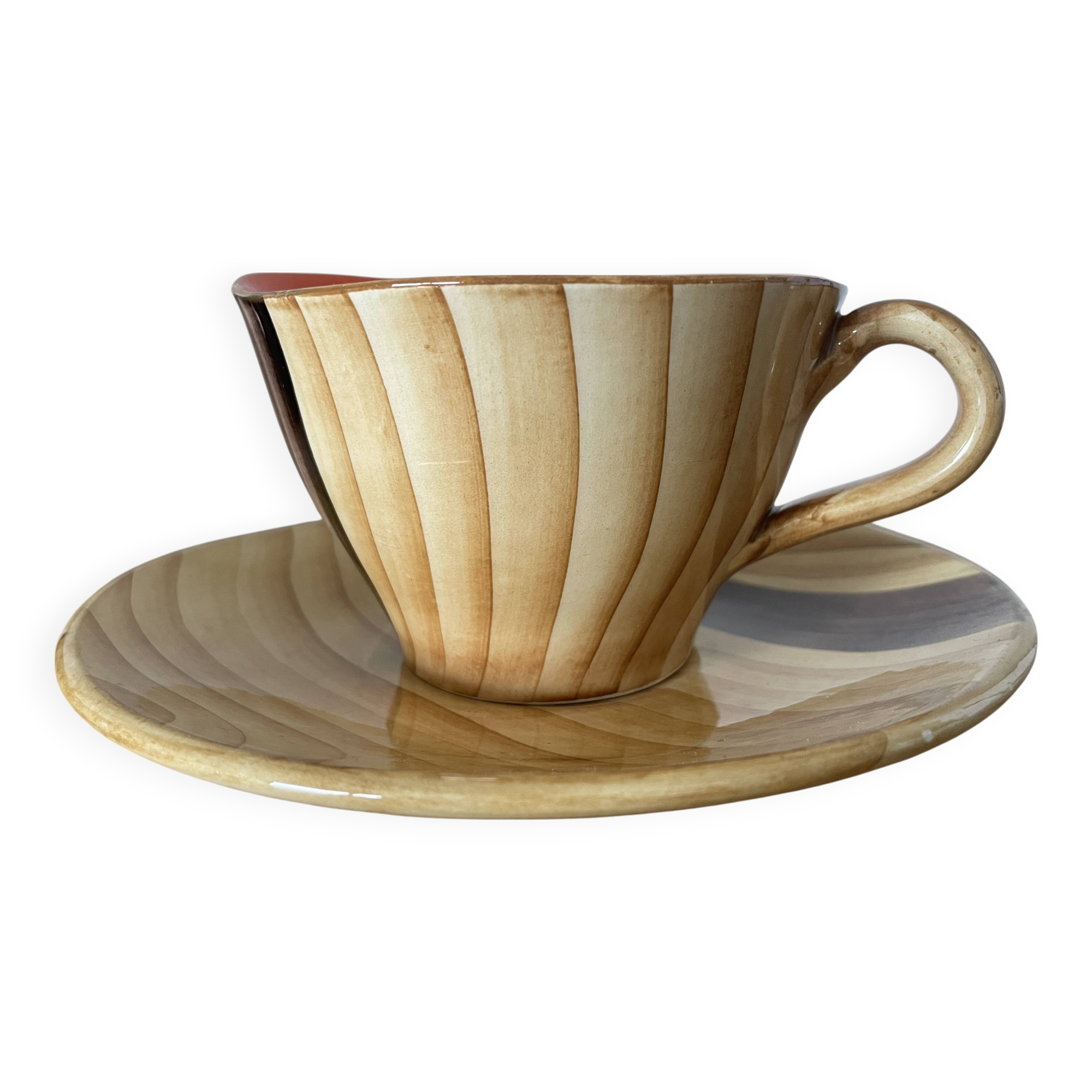 Ensemble tasse et sous tasse imitation bois