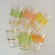 6 old glasses in coloured granite glass and gold lise