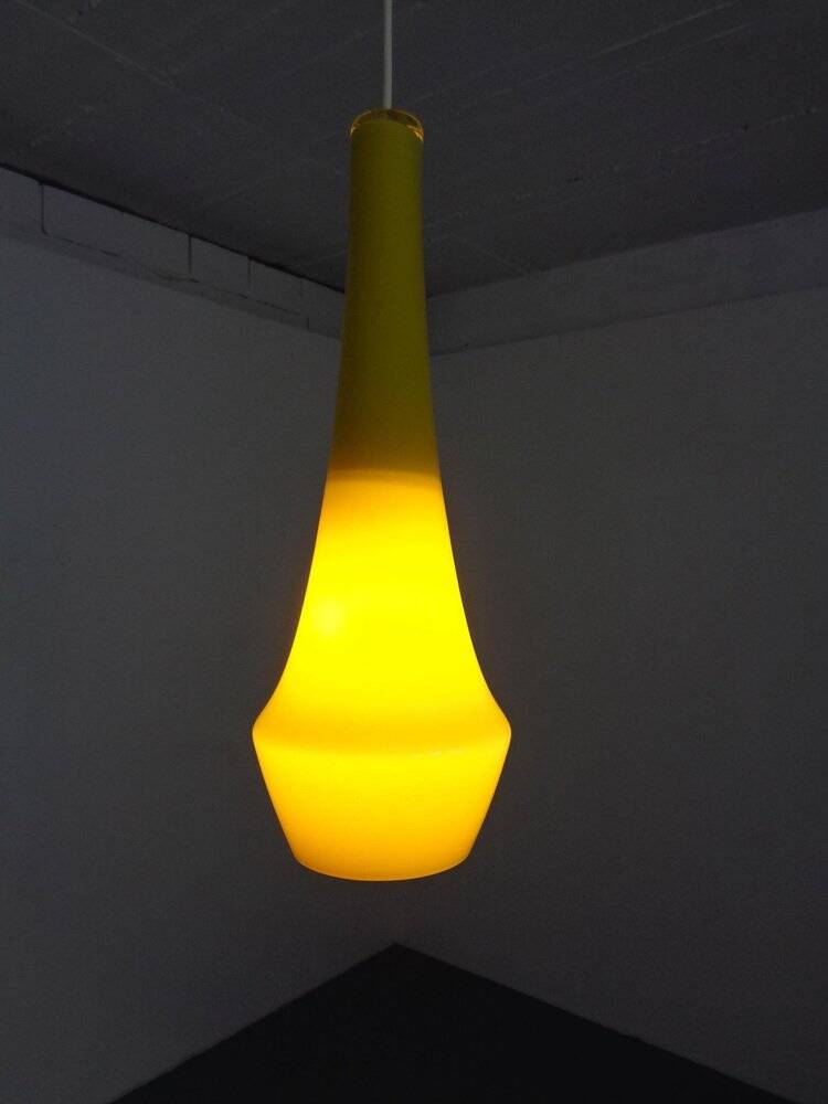 Yellow Teardrop Glass Ceiling Lamp from Holmegaard, Denmark, 1960s