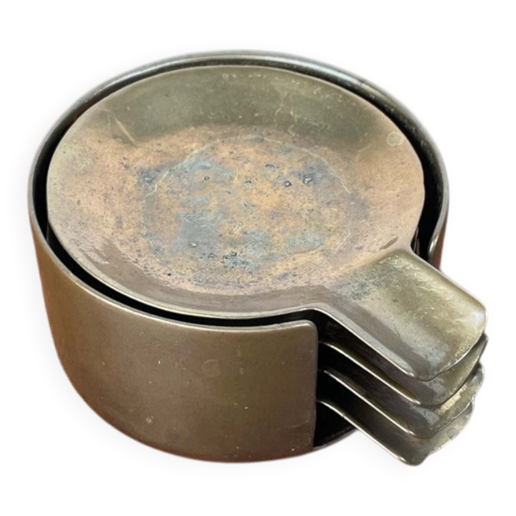 Stackable Austrian brass ashtrays in mid-century style, 1960, set of 5.