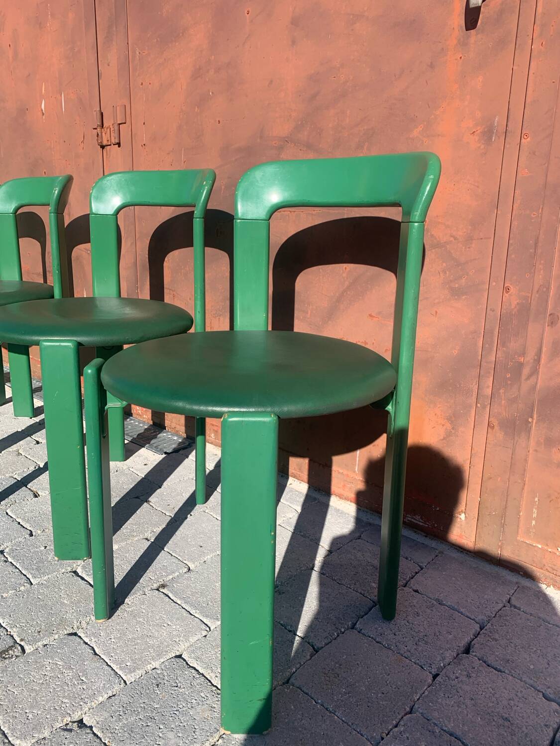 6 Bruno Rey Kush & co Green Stackable Chairs Circa 1970