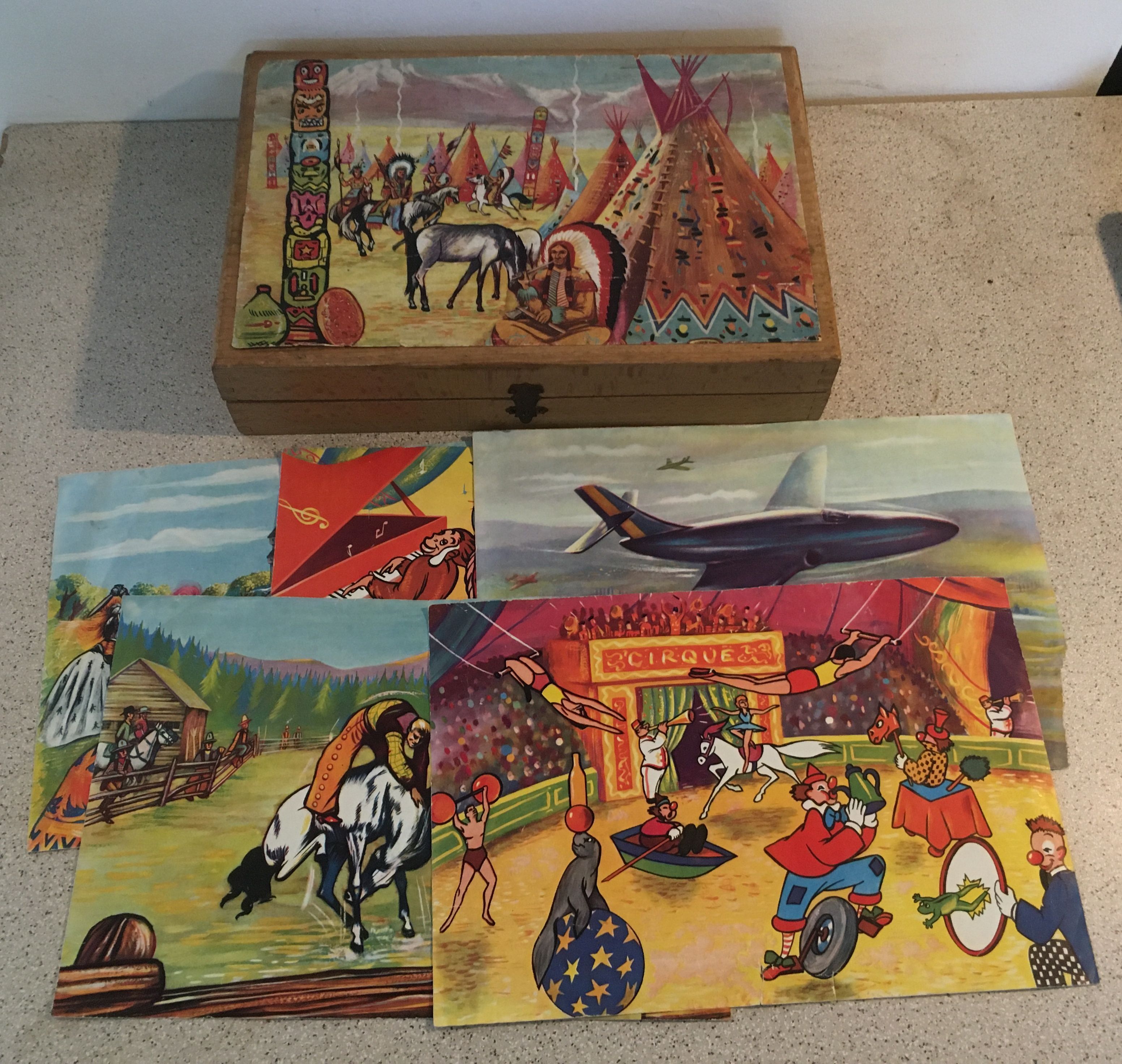 Old game of 24 wooden puzzle cubes from the 1950s