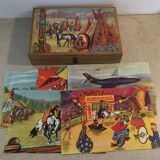 Old game of 24 wooden puzzle cubes from the 1950s