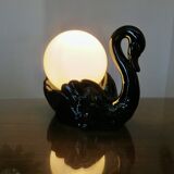 "Black swan" lamp in ceramic and opaline, 70s-80s
