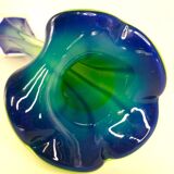 Vintage blown glass vase, twisted, blue and green, height: 39cm