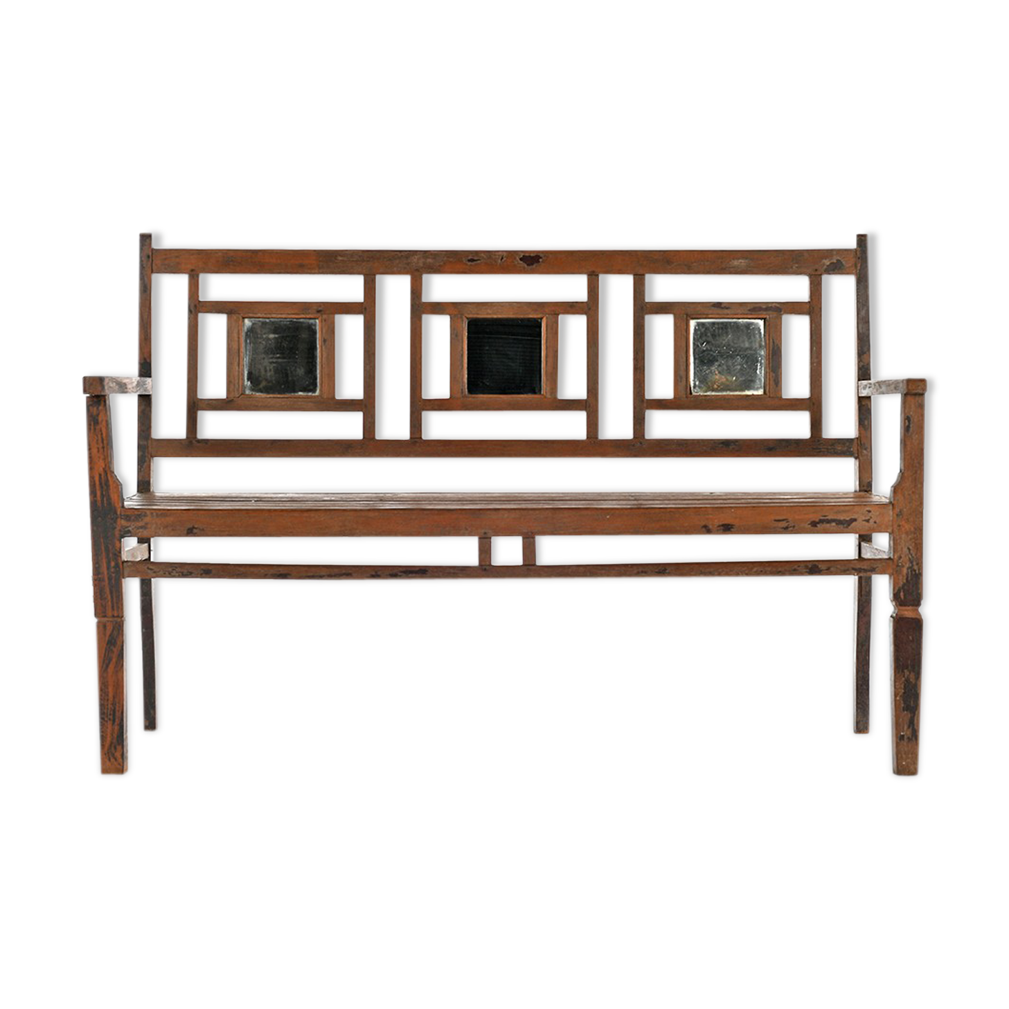 Wooden bench with 3 mirrors