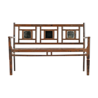 Wooden bench with 3 mirrors