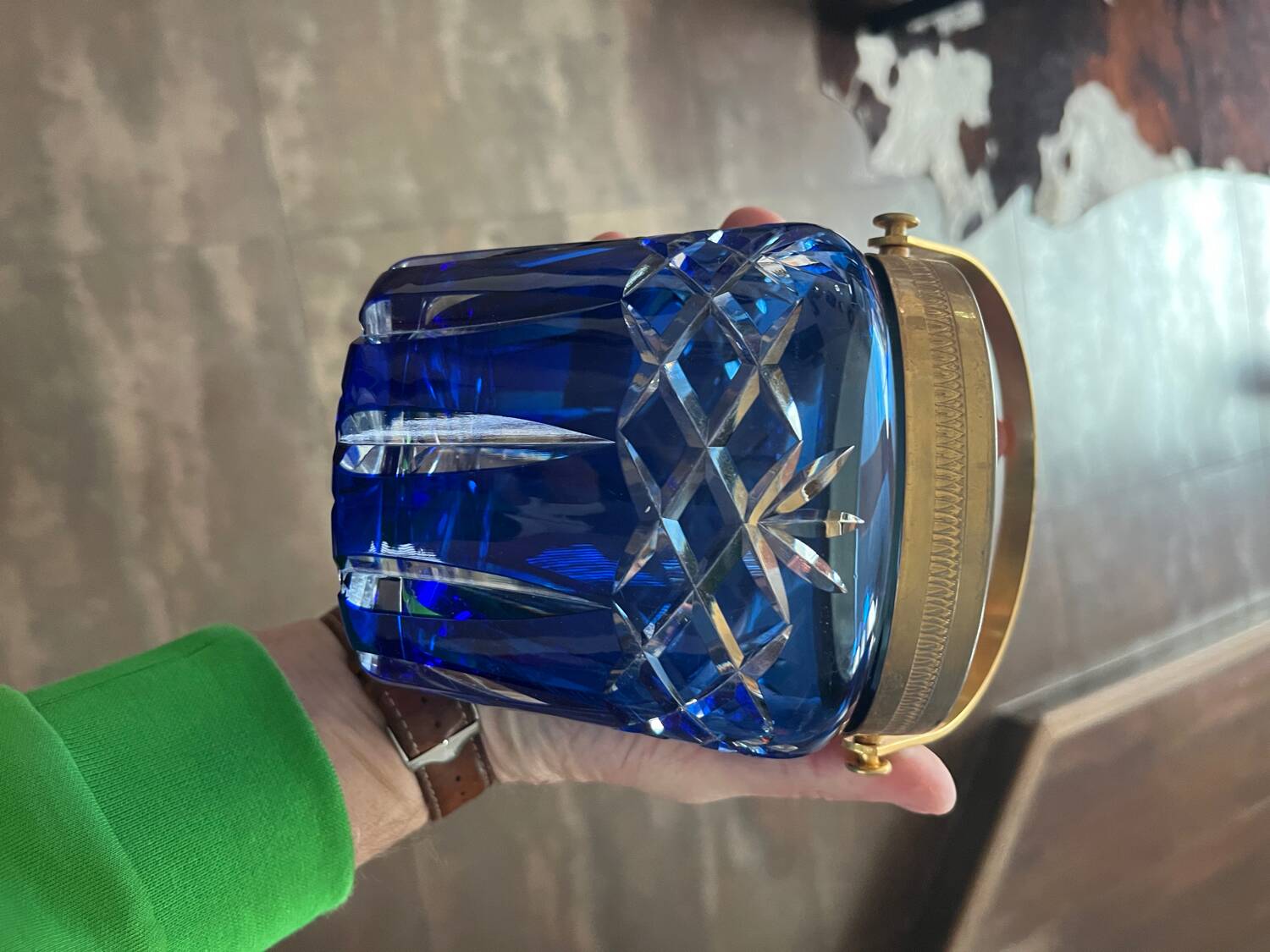 Antique cobalt blue crystal biscuit jar/candy box