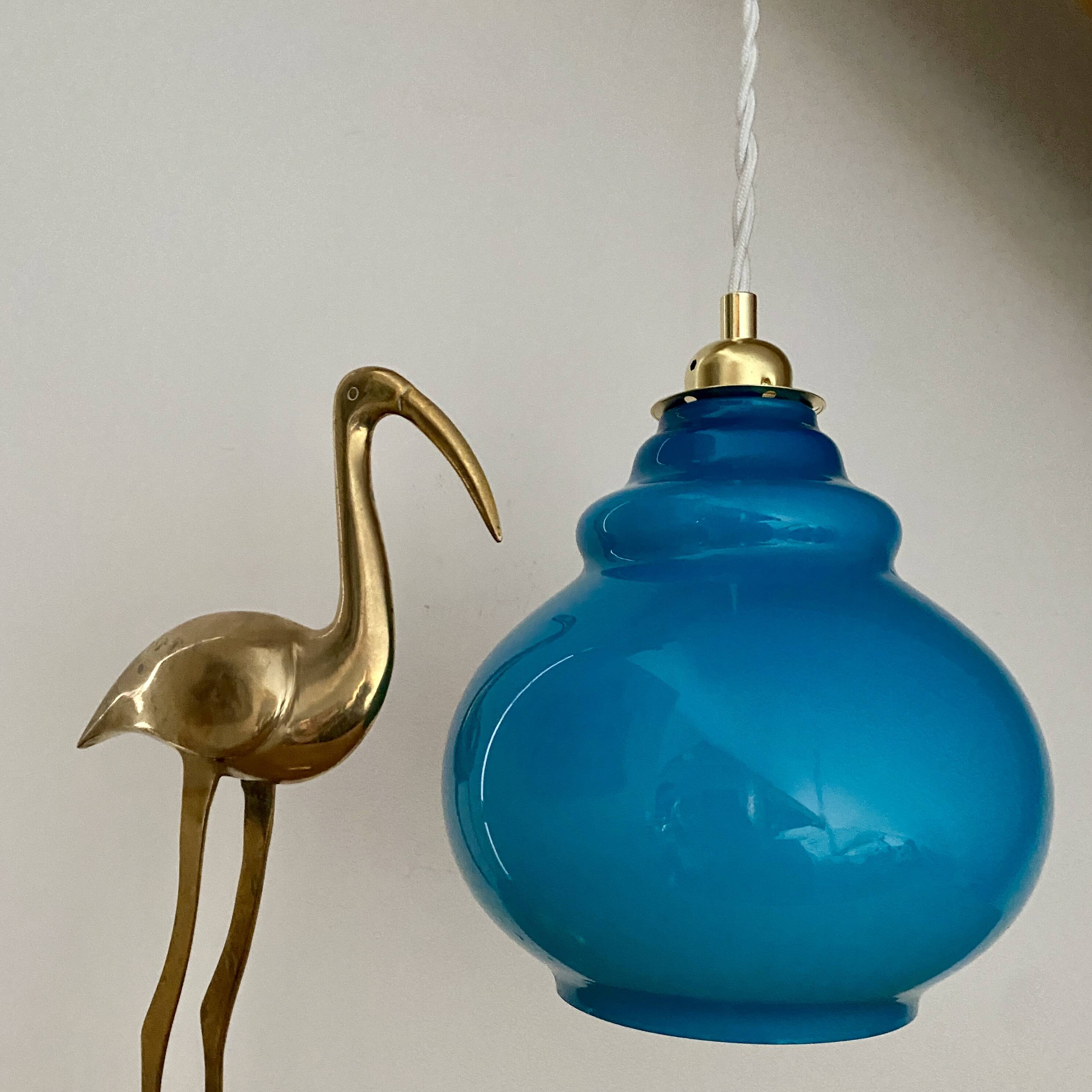 Vintage globe pendant light in blue opaline